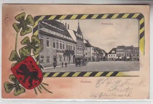 69871 Wappen Ak Oschatz Marktplatz mit Pferdekutsche 1912