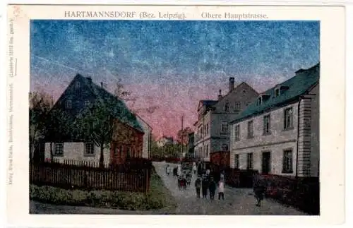 68640 Ak Lunakarte Hartmannsdorf Bez. Leipzig obere Hauptstraße um 1910