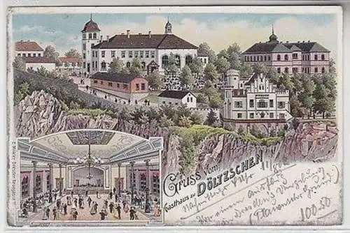 66457 Ak Lithographie Gruß vom Gasthaus zu Döltzschen bei Dresden 1902