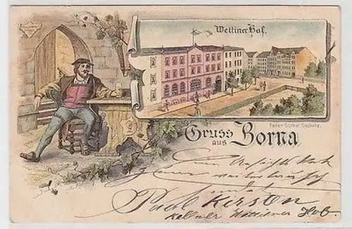 63860 Ak Lithographie Gruss aus Borna Gasthof Wettiner Hof 1900