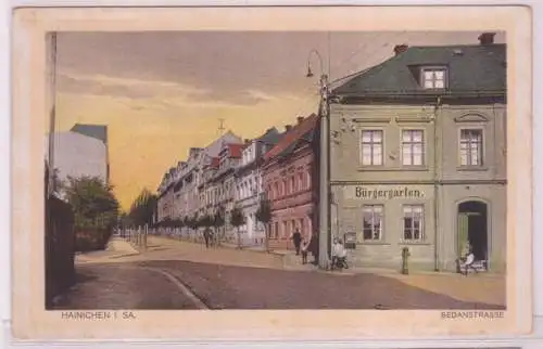 27822 Ak Hainichen in Sachsen Sedanstraße mit Bürgergarten um 1930