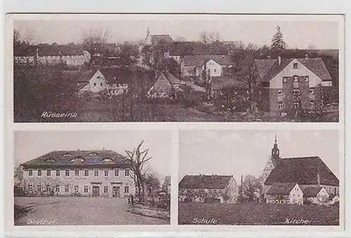 62727 Mehrbild Ak Rüsseina Gasthof, Schule, Kirche um 1930