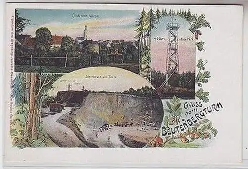 63820 Ak Lithographie Gruß vom Beutenbergturm Steinbruch usw. um 1900