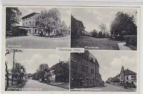 62628 Mehrbild Ak Nerchau Mulde Bahnhof, Wurzner- & Grimmaische Straße 1934