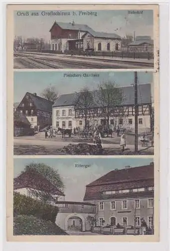 43515 Mehrbild Ak Gruß aus Großschirma bei Freiberg Bahnhof, Gasthaus, Rittergut