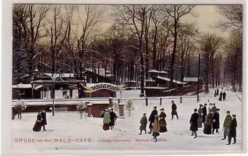 17/58 Winter Ak Leipzig Connewitz Wald Café um 1910