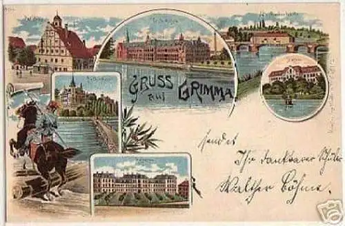 07164 Ak Lithographie Gruß aus Grimma Kaserne usw. 1899