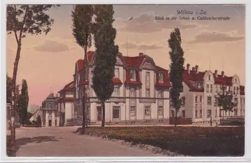 91095 Ak Wilkau in Sa. Blick in die Schul- & Culitzscherstraße um 1920