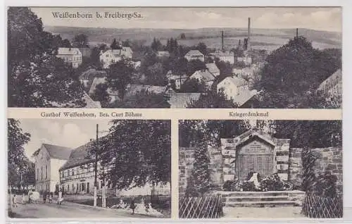 91473 AK Weißenborn bei Freiberg - Totalansicht, Gasthof & Kriegerdenkmal 1937