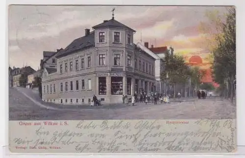 91096 Ak Gruss aus Wilkau in Sa. Hauptstrasse 1903