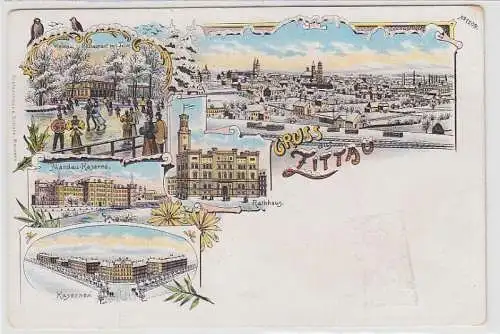 69193 Ak Lithographie Gruß aus Zittau im Winter um 1900