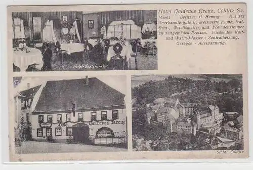 69348 Mehrbild Ak Colditz in Sachsen Hotel Goldenes Kreuz um 1920