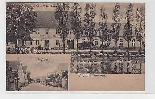 65293 Mehrbild Ak Gruß aus Streuben Gasthof zur Linde und Dorfstraße um 1920