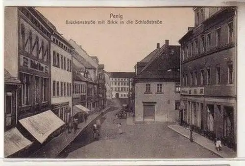 60147 Ak Penig Brückenstraße mit Blick in die Schloßstrasse um 1920