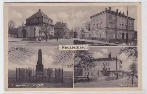 59126 Mehrbild Ak Neukieritzsch Bahnhof, Postamt, neue Schule um 1940