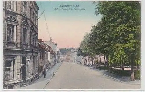 59357 Ak Burgstädt in Sa. Bahnhofstrasse und Promenade 1907