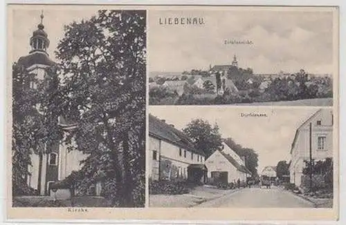 58731 Mehrbild Ak Liebenau Totalansicht, Kirche, Dorfstrasse 1913