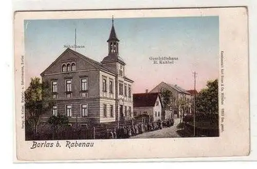 58907 Ak Borlas bei Rabenau Schulhaus und Geschäftshaus H. Knäbel um 1910