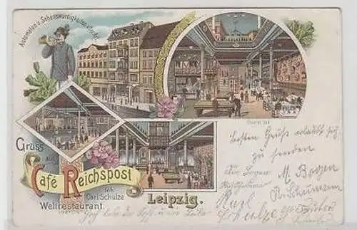 42421 Ak Litho Gruss aus Leipzig Café Reichspost 1904