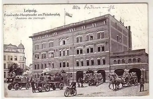 42286 Ak Leipzig Feuerwehr Hauptwache Fleischerpl. 1913