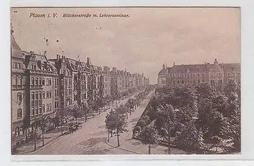 41935 Ak Plauen im Vogtland Blücherstrasse mit Lehrerseminar 1906