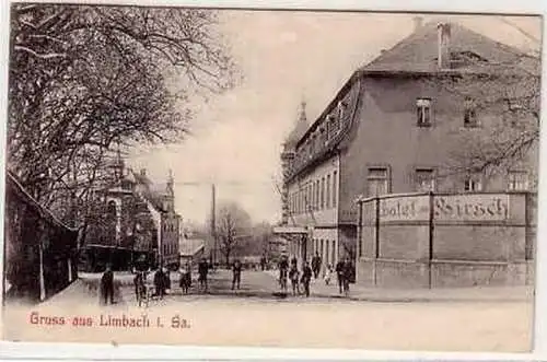 40880 Ak Gruß aus Limbach in Sa. Hotel Zum Hirsch 1908