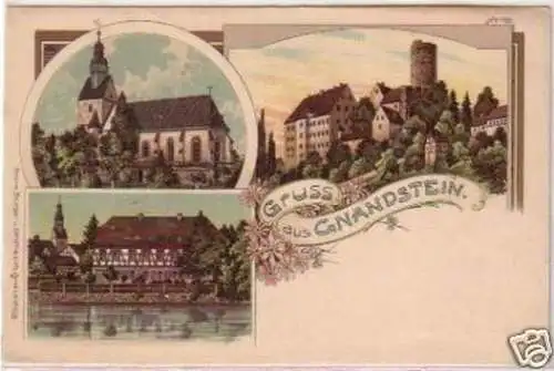 23317 Lithografie Gruss aus Gnandstein um 1900