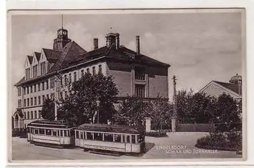 12/21 Ak Engelsdorf Schule und Turnhalle 1944