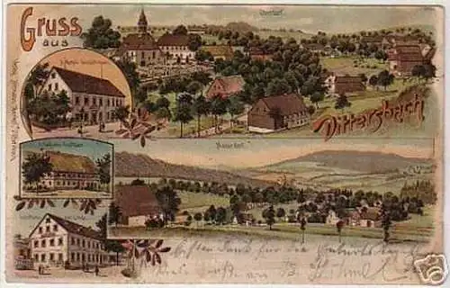 08524 Ak Lithographie Gruß aus Dittersbach Gasthof 1900