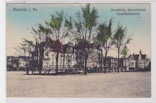 90840 AK Chemnitz in Sachsen - Carolahôtel, Bahnhofshôtel & Gewerbeakademie 1911