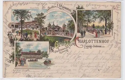 88371 Lithografie AK Gruss vom Charlottenhof Leipzig Lindenau Eckpavillon Bastei