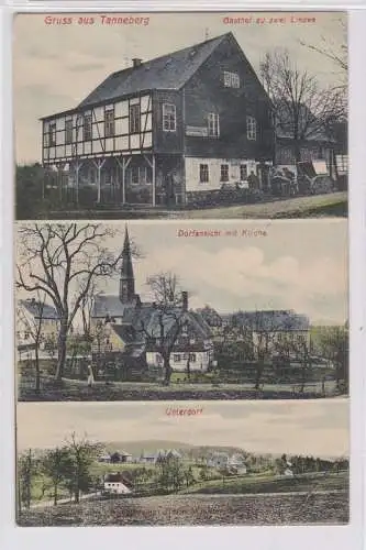 81445 AK Gruss aus Tanneberg - Gasthof zu zwei Linden, Dorfansicht mit Kirche