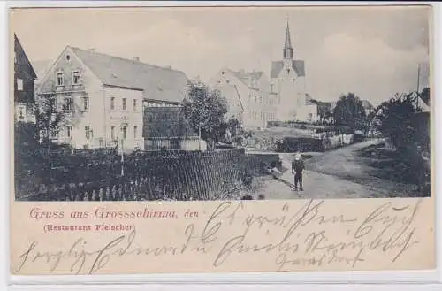 84016 AK Gruss aus Grossschirma - Restaurant Fleischer und Kirche 1901