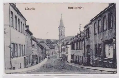 79573 AK Lössnitz, Hospitalstraße - Straßenansicht, Blick auf die Kirche um 1910