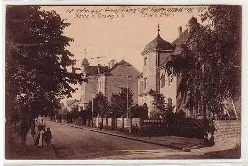 60814 Feldpost Ak Kötitz bei Coswig in Sachsen Schule und Rathaus 1916