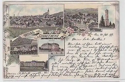 62876 Ak Lithographie Gruss aus Schneeberg im Erzgebirge 1897