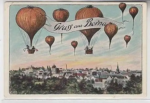 62716 Ak Gruß aus Borna Totalansicht mit Zwiebel Ballons über der Stadt 1911