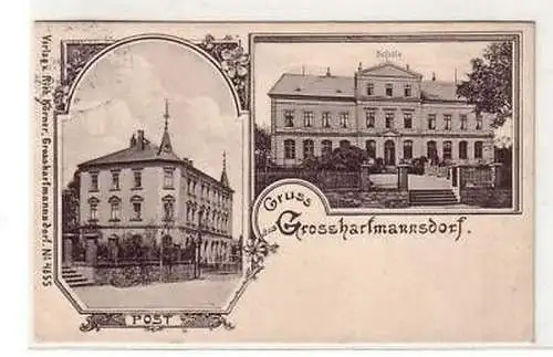 42508 Ak Gruß aus Grosshartmannsdorf Post & Schule 1909