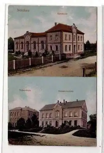 41161 Präge Ak Nerchau Turnhalle und Schule 1909