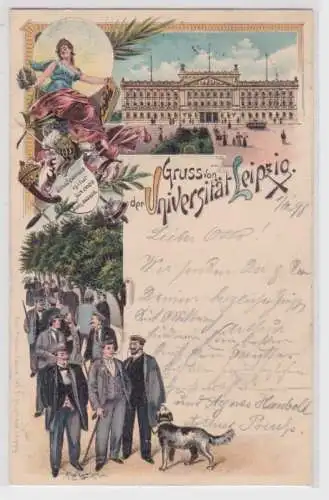 26105 Ak Lithographie Gruss von der Universität Leipzig 1898