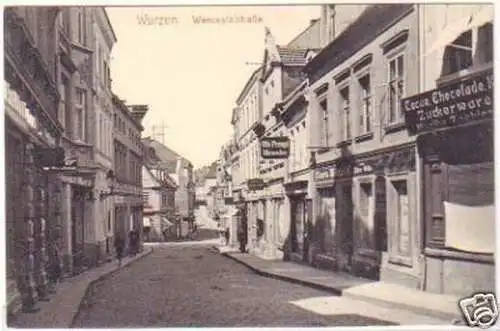 25046 Ak Wurzen Wencelaistraße mit Geschäften um 1910