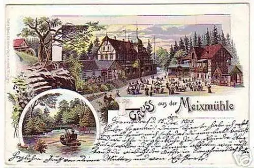 16978 Lithographie Gruss aus der Meixmühle Elbe 1913