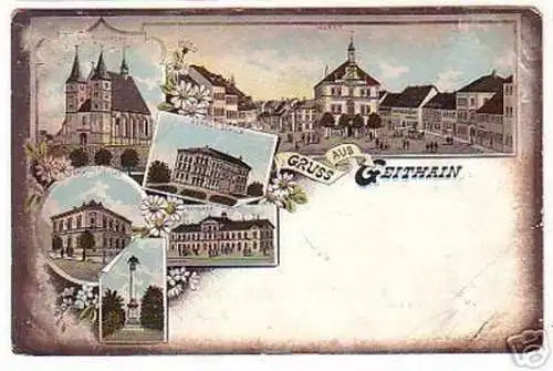 17236 Ak Lithographie Gruss aus Geithain Bahnhof usw.