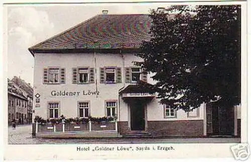 14361 Ak Sayda im Erzgeb. Hotel "Goldener Löwe" um 1930