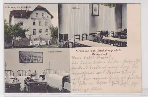 13160 AK Gruss aus der Haushaltungsschule Meinersdorf, Wohnhaus, Nähsaal 1911