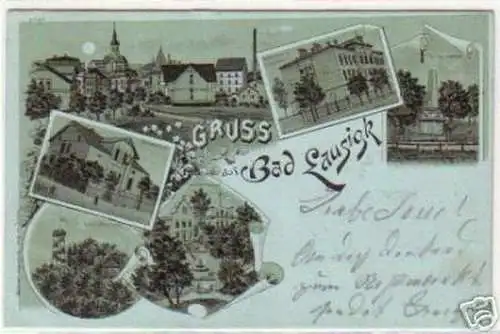 08829 Mondscheinkarte Gruß aus Bad Lausigk 1900