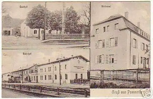 08468 Ak Gruß aus Pommritz Bahnhof, Gasthof usw. um 1910