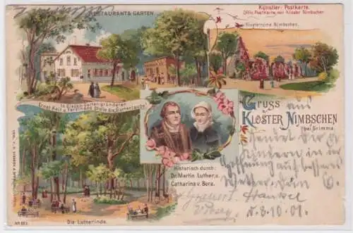 98260 Ak Lithographie Gruß aus Kloster Nimbschen bei Grimma 1901