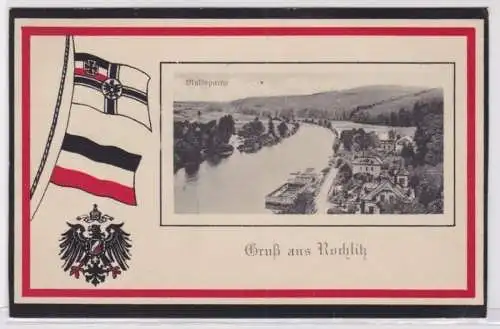 94807 Rahmen Ak Rochlitz Muldepartie, Flagge und Wappen Deutsches Reich 1915