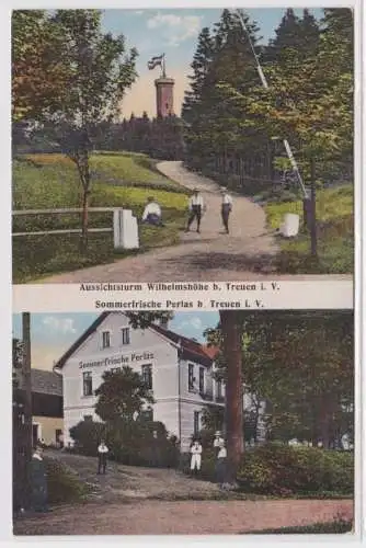 95173 Ak Aussichtsturm Wilhelmshöhe b. Treuen & Sommerfrische Perlas Treuen 1917